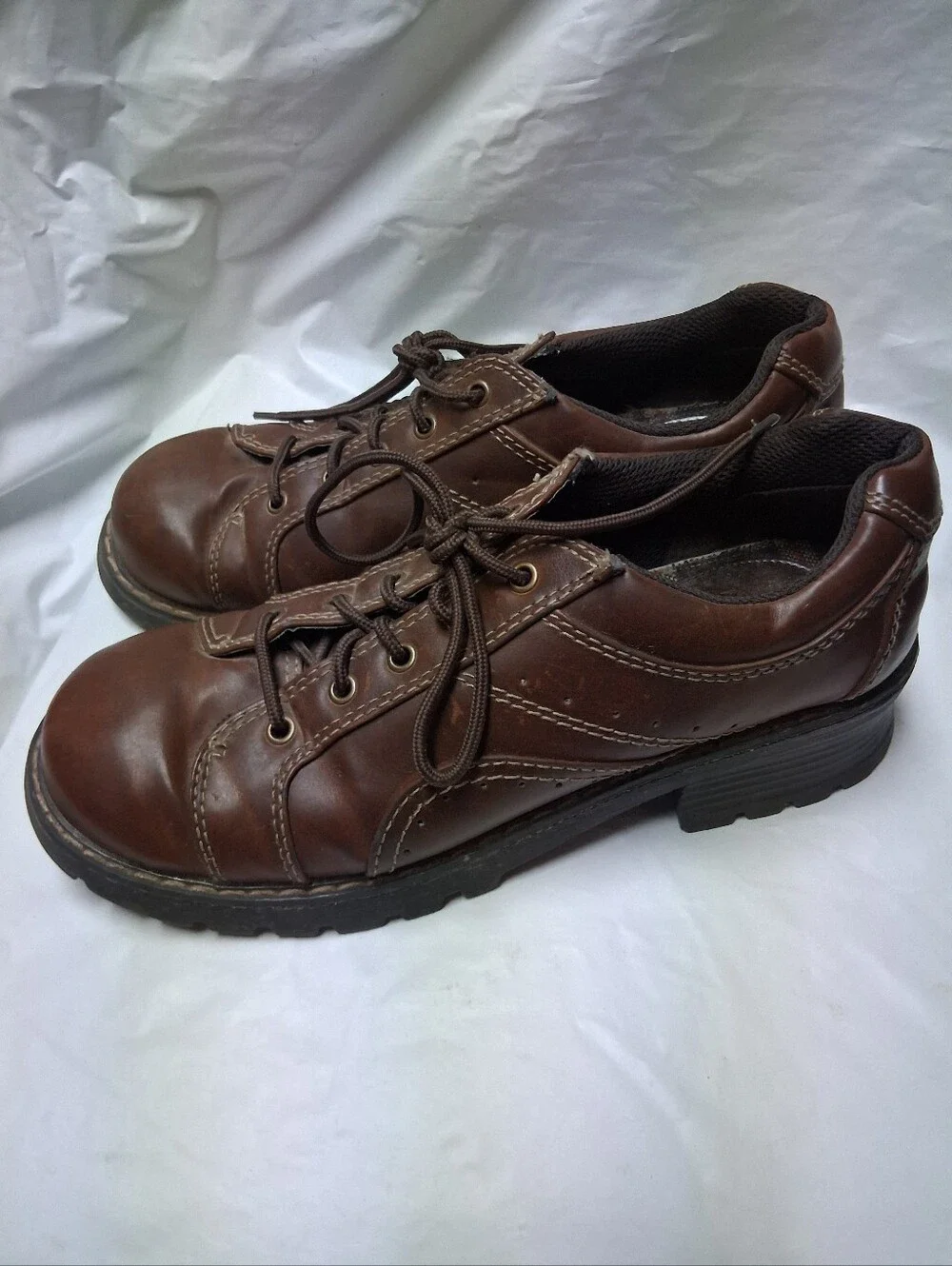 Route 66 Women's Vintagr Brown Leather Lace-Up Casual Slip-on. Sz 9 Preowned